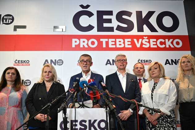 News Themen der Woche KW24 News Bilder des Tages From front left: candidate of the ANO movement Jaroslava Pokorna Jermanova, deputy and ANO candidate Klara Dostalova, ANO chair Andrej Babis, ANO vice-chair Karel Havlicek and ANO vice-chair Alena Schillerova at a press conference after the publication of the results of the European Parliament elections at the ANO electoral headquarters, in Prague, Czech Republic, on June 10, 2024. (CTKxPhoto MichaelaxRihova) CTKPhotoP2024061000061  CTKPhotoP2024061000061