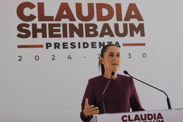 The elected President of Mexico, Claudia Sheinbaum Pardo, speaks during an briefing conference at the transition house located in the Iztapalapa mayor s office, where she will refine details to receive the American entourage with whom she will have a meeting. Mexico City Mexico - ZUMAe321 20240611_zia_e321_019 Copyright: xIanxRoblesx