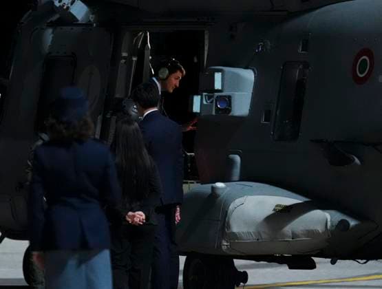 June 12, 2024, Grottaglie, Ityaly: Prime Minister Justin Trudeau boards an Italian Airforce helicopter for a transfer flight to the G7 Summit Site after arriving in Grottaglie, Italy on Wednesday, June 12, 2024., to attend the G7 Summit. Grottaglie Ityaly  - ZUMAc35_ 20240612_zaf_c35_054_20240612 Copyright: xSeanxKilpatrickx