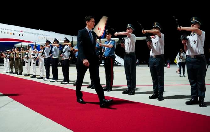 June 12, 2024, Grottaglie, Ityaly: Prime Minister Justin Trudeau arrives in Grottaglie, Italy on Wednesday, June 12, 2024., to attend the G7 Summit. Grottaglie Ityaly  - ZUMAc35_ 20240612_zaf_c35_051_20240612 Copyright: xSeanxKilpatrickx