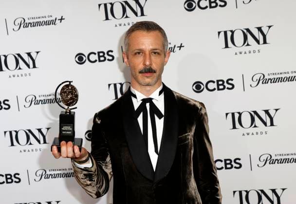 US actor Jeremy Strong, winner of the Best Performance by a Leading Actor in a Play for An Enemy of the People, holds his Tony Award in the press room at The 77th Annual Tony Awards at David H. Koch Theater at Lincoln Center for the Performing Arts on Sunday, June 16, 2024 in New York City.  NYP202406163017 PETERxFOLEY