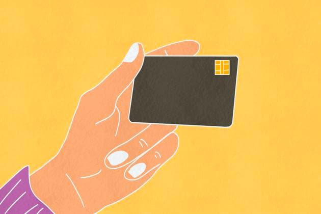 This digital illustration features a hand holding a black credit card against a vibrant yellow background, emphasizing simplicity and minimalism Model Released HodeiUnzueta_ID22153_647717_002 Copyright: xHodeixUnzuetax RECORD DATE NOT STATED