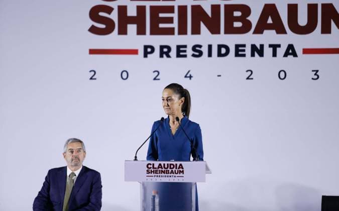June 20, 2024, Mexico City, Mexico City, Mexico: Claudia Sheinbaum (Virtual President Elect) speaking during the announcement of the new presidential cabinet for this new administration, in the background are some members of the new cabinet. Mexico City Mexico - ZUMAs310 20240620_zip_s310_008 Copyright: xLuisxExSalgadox