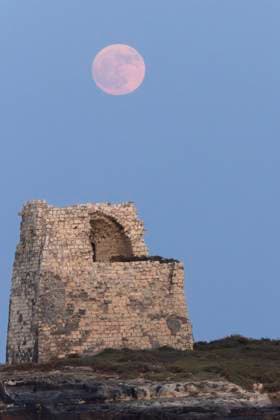 Strawberry Moon In Italy The full moon rises behind over the Tower of Roca Vecchia in Roca Vecchia, Lecce, Italy, on June 21, 2024. Roca Italy  Copyright: xManuelxRomanox originalFilename: romano-strawber240621_np59i.jpg