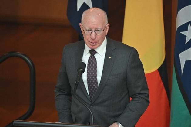 GOVERNOR GENERAL PORTRAIT UNVEILING, Governor-General David Hurley during the unveiling of his official portrait at Parliament House in Canberra, Monday, June 24, 2024. ( NO ARCHIVING, EDITORIAL USE ONLY, NO USE IN BOOKS WITHOUT CONSENT CANBERRA AUSTRALIAN CAPTIAL TERRITORY AUSTRALIA  Copyright: xMICKxTSIKASx 20240624166965784327