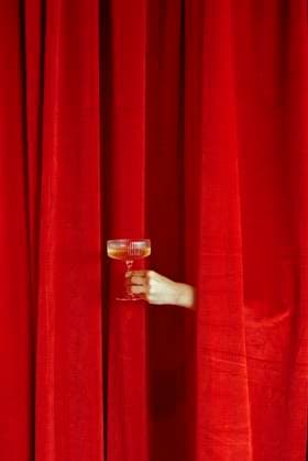 Creative Highlights Symbolbilder Hand holding a champagne against red velvet curtains San Diego, California, United States R_QCYJ240623-1467718-01