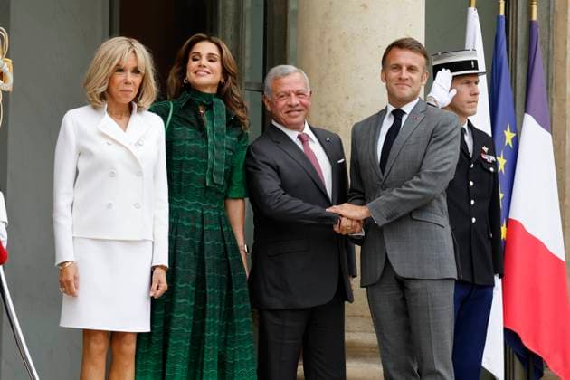News Themen der Woche KW26 News Bilder des Tages Emmanuel et Brigitte Macron recoivent le roi et la reine de Jordanie 24 Juin 2024 Paris, France President Emmanuel Macron and his wife Brigitte recoivent à dejeuner au Palais de lElysée le Roi de Jordanie Abdallah II et la Reine Rania Paris, France President Emmanuel Macron and his wife Brigitte meet the King of Jordan Abdallah II and Queen Rania at the Elysée Palace Photo Henri Szwarc Starface 306511 2024 06 24 Paris France Macron, Emmanuel Macron, Brigitte Trogneux Reine Rania Al Abdullah Jordanie Roi Abdallah II Jordanie  Copyright: xHenrixSzwarcx xStarfacex STAR_306511_024
