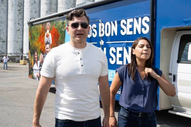 June 24, 2024, Quebec, Pq, Canada: Conservative Leader Pierre Poilievre and wife Ananda walk away their RV as the tour the region for the Fete Nationale, Monday, June 24, 2024 in Quebec City. Quebec Canada  - ZUMAc35_ 20240624_zaf_c35_041 Copyright: xJacquesxBoissinotx