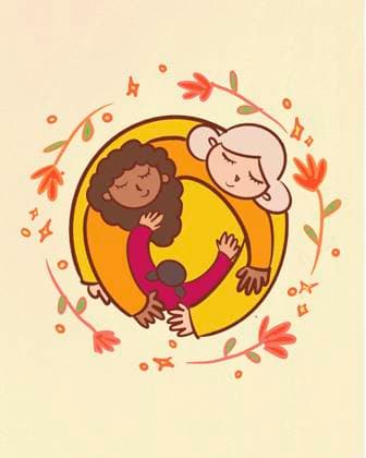 Mothers hugging each other amidst flowers, EGHF00950