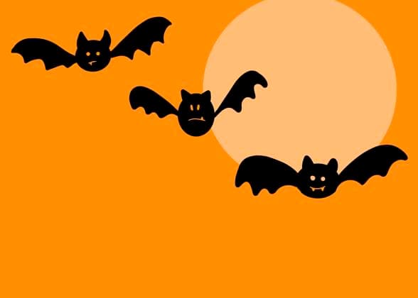 Illustration of Halloween bats flying against full moon, FLMF01150