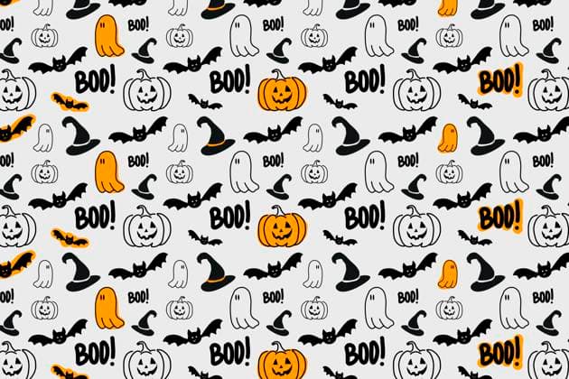 Pattern of rows of Halloween icons against white background, FLMF01158