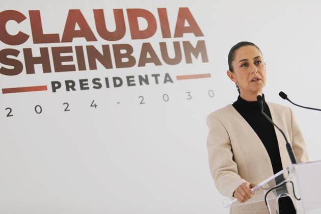 Claudia Sheinbaum Briefing Conference Claudia Sheinbaum Pardo, President-elect of Mexico, speaking during a press conference at the transition house at Iztapalapa mayoralty. on June 26, 2024 in Mexico City, Mexico. (Photo by Ian Robles Eyepix Group) Mexico City CDMX Mexico Copyright: xIanxRoblesxxEyepixxGroupx
