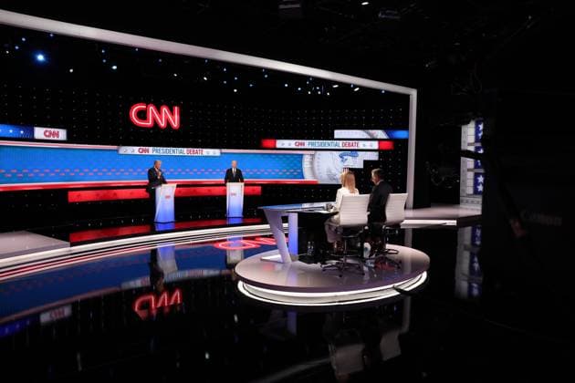 RECORD DATE NOT STATED First 2024 presidential debate in Atlanta Democrat candidate, U.S. President Joe Biden, and Republican candidate, former U.S. President Donald Trump, attend a presidential debate in Atlanta, Georgia, U.S., June 27, 2024. CNN Handout via EYEPRESS Atlanta Georgia United States EDITORIAL USE ONLY  Copyright: xx STF AustinxSteele CNNx eyepress124242