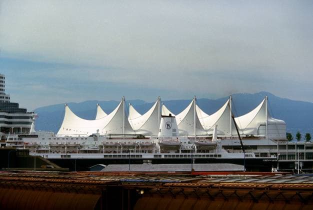 In 1986, the World s Fair (Expo 86) put Vancouver on the map. Today, recognizable landmarks built for the fair can be explored. Canada Place, with its waterfront location and five white sails roof, houses the Vancouver Convention Centre, a cruise ship te In 1986, the World s Fair (Expo 86) put Vancouver on the map. Today, recognizable landmarks built for the fair can be explored. Canada Place, with its waterfront location and five white sails roof, houses the Vancouver Convention Centre, a cruise ship terminal and the Pan Pacific Hotel. British Columbia - Canada.,  Copyright: xBobxBurchx xAvalonx 0554893585