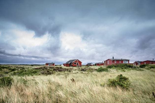 Scandinavian summer cabins in stormy weather ,model released, Symbolfoto