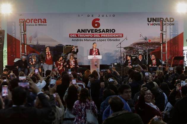 Claudia Sheinbaum, Virtual Winner Of The Elections In Mexico For The MORENA Party, Celebrates The 6th Anniversary Of The Triumph Of The Current President Of Mexico, AndrÃ s Manuel Lopez Obrador Claudia Sheinbaum is celebrating the 6th anniversary of the triumph of the current president of Mexico, Andres Manuel Lopez Obrador, in the 2018 elections in Mexico. Mexico City Mexico City Mexico  Copyright: xGerardoxVieyrax originalFilename: vieyra-notitle240701_npSeT.jpg