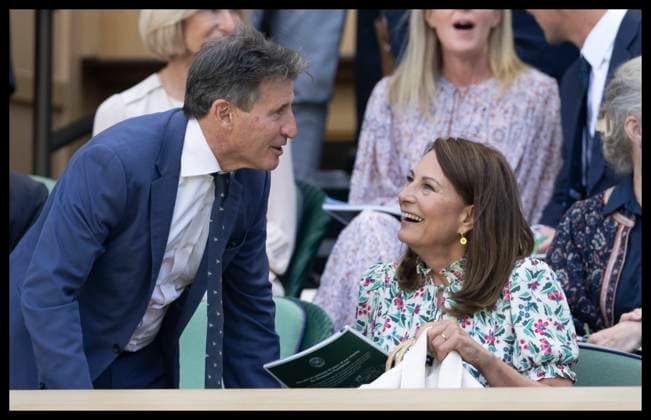. 04 07 2024. London, United Kingdom. Carole Middleton talking to Lord Coe in the Royal Box on day four of the Wimbledon Tennis Championships in London.  xStephenxLockx xi-Imagesx IIM-25349-0031