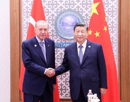 News Themen der Woche KW27 (240704) -- ASTANA, July 4, 2024 -- Chinese President Xi Jinping meets with Turkish President Recep Tayyip Erdogan on the sidelines of the Shanghai Cooperation Organization summit in Astana, Kazakhstan, July 4, 2024. ) KAZAKHSTAN-ASTANA-CHINA-XI JINPING-T?RKIYE-PRESIDENT-MEETING PangxXinglei 