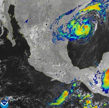 July 7, 2024 - Gulf of Mexico - The outer bands of Beryl brought rain and intensifying winds to Texas on Sunday as coastal residents boarded up windows, left beach towns under evacuation orders and braced for the tropical storm that forecasters expected to strengthen back into a hurricane before landfall. Much of Texas shoreline was under a hurricane warning and landfall was expected early Monday. Gulf of Mexico - ZUMAz03_ 20240707_shv_z03_835 Copyright: xNOAAx