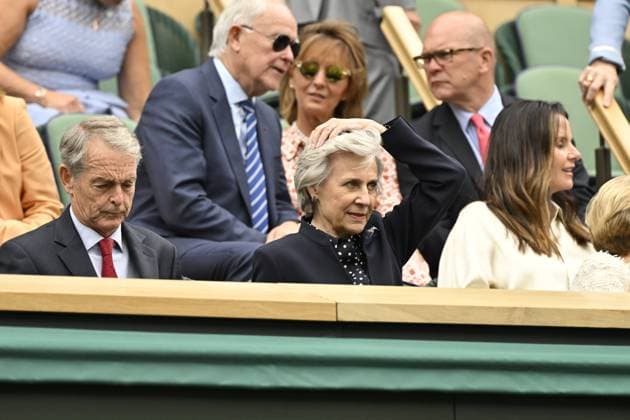 Tennis Wimbledon 2024 England Birgitte, Duchess of Gloucester in the Royal Box Tennis Wimbledon 2024 England 08 07 2024 ChrysleneCaillaud Panoramic 