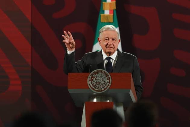 Mexico™s President Andres Manuel Lopez Obrador Briefing Mexico s President Andres Manuel Lopez Obrador, talks about the restoration program for rural heritage damaged by the 2017 earthquake in the states of Morelos, Puebla, Oaxaca, Chiapas and Mexico City, as well as the progress on the trains, during a briefing conference at National Palace. on July 10, 2024 in Mexico City, Mexico. (Photo by Carlos Santiago Eyepix Group) Copyright: xCarlosxSantiago xEyepixxGroupx CS_10072024_125861