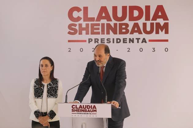 Claudia Sheinbaum News Conference Incoming President of Mexico, Claudia Sheinbaum Pardo is seen next to Lazaro Cardenas Batel while he speaking after announced as Head of the Office of the Presidency during a briefing conference. on July 11, 2024 in Mexico City, Mexico. (Photo by Ian Robles Eyepix Group) Copyright: xIanxRobles xEyepixxGroupx EL_11072024_125885JPEG