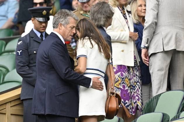 Tennis Wimbledon 2024 Hugh Grant and Ana in the Royal Box Tennis Wimbledon 2024 England 12 07 2024 ChrysleneCaillaud Panoramic 