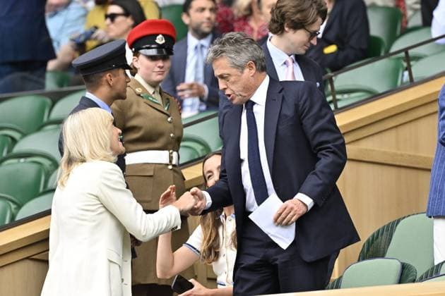 Tennis Wimbledon 2024 Hugh Grant and Ana in the Royal Box Tennis Wimbledon 2024 England 12 07 2024 ChrysleneCaillaud Panoramic 