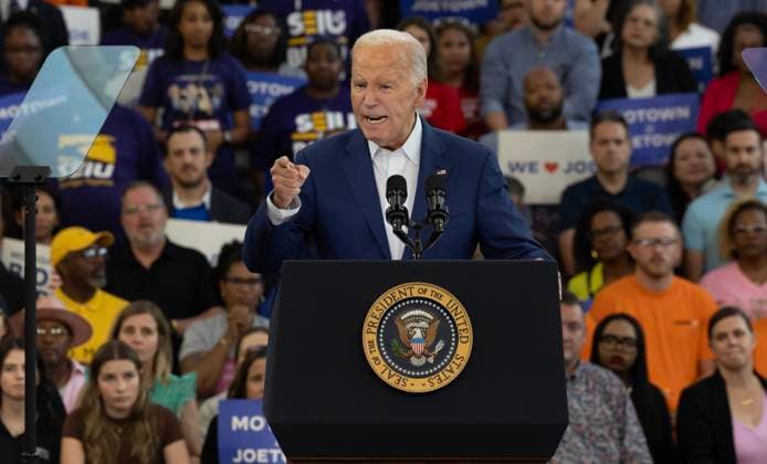 News Themen der Woche KW28 News Bilder des Tages President Joe Biden addresses supporters during a campaign rally at Renaissance High School in Detroit, Michigan on Friday, July 12, 2024.  DET20240712230 RenaxLaverty