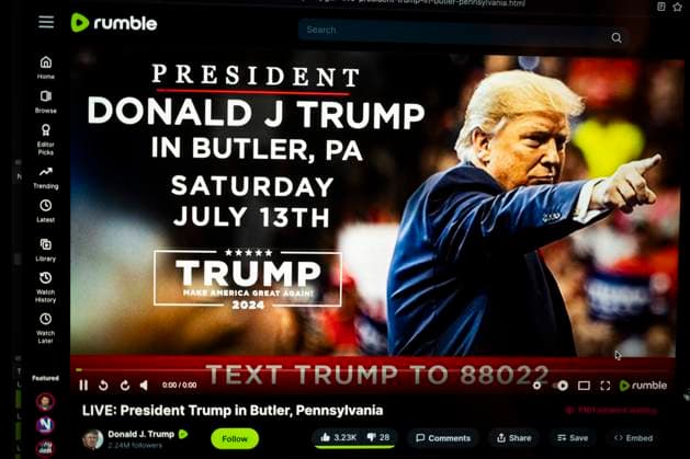 July 14, 2024, Butler, Pennsylvania, United States of America: A livestream on Rumble of Donald Trump being struck by gunfire during an assassination attempt was made on his life at a 2024 U.S. Presidential Election campaign rally in Butler Pennsylvania...President Donald Trump was grazed in the ear by a bullet in the from an alleged sniper from outside the MAGA campaign event perimeter from an elevated 1-story building. The U.S. Secret Service is reporting that two political supporters have been killed by gunfire and the alleged assailant was neutralized by law enforcement executive protection counter snipers. Butler United States of America - ZUMAb177 20240714_aap_b177_021 Copyright: xTaidghxBarronx