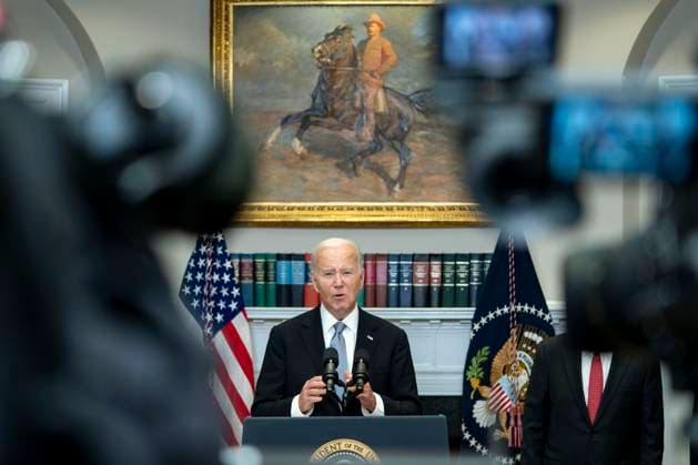President Joe Biden delivers remarks after former President Donald Trump was injured following a shooting at a July 13 election rally in Pennsylvania in the Roosevelt Room of the White House in Washington, DC on Sunday, July 14, 2024. The attack on Saturday killed one spectator at the scene and left two others critically injured.  WAP20240714305 BONNIExCASH