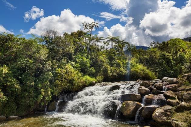 Beautiful waterfall in Ecuador, South America ,model released, Symbolfoto