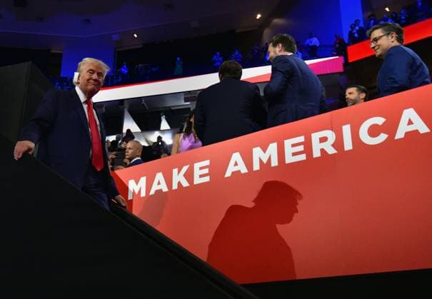 July 15, 2024, Milwaukee, Wi, USA: RNC 2024: Convention nominates DONALD TRUMP for President at the Fiserv Forum for the Republican National Convention in Milwaukee WI on July 15, 2024. He arrived with his ear bandaged from an injury during assassination attempt at a rally in PA. He sat in the box seat to listen to speakers. Milwaukee USA - ZUMAg208 20240715_aap_g208_030 Copyright: xCarolxGuzyx