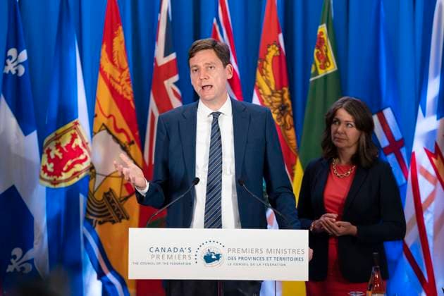 July 16, 2024, Halifax, Ns, Canada: British Columbia Premier David Eby, left, speaks to reporters with Alberta Premier Danielle Smith during meetings with Canada s other premiers at the Council of the Federation meetings in Halifax on Tuesday, July 16, 2024. Halifax Canada  - ZUMAc35_ 20240716_zaf_c35_052 Copyright: xDarrenxCalabresex
