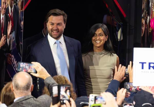 July 15, 2024, Milwaukee, Wisconsin, USA: United States Senator JD Vance (Republican of Ohio) and Usha Chilukuri Vance, wife of Senator JD Vance, appear on Day 1 of the 2024 Republican National Convention at the Fiserv Forum in Milwaukee, Wisconsin on Monday, July 15, 2024 Milwaukee USA  - ZUMAc306 20240715_aaa_c306_060 Copyright: xRonxSachsx-xCnpxForxNyxPostx