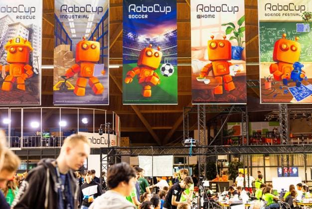 EINDHOVEN - Participants during a practice day in the run-up to the World Cup for Robots: RoboCup 2024. Universities and technology companies from all over the world show what their robots can do in various disciplines. ANP IRIS VAN DEN BROEK netherlands out - belgium out  Copyright: xx x503650336x originalFilename: 503650336.jpg