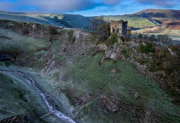 Peveril Castle and Cave Dale backed by Mam Tor, Castleton, Peak District National Park, Derbyshire, England, United Kingdom, Europe Copyright: AlanxNovelli 1353-695