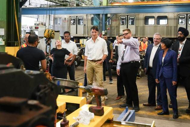 July 17, 2024, Toronto, On, CAN: Prime Minister Justin Trudeau, Deputy Prime Minister and Minister of Finance Chrystia Freeland and Toronto Mayor Olivia Chow visit a Toronto Transit Commission yard in Toronto, on Wednesday, July 17, 2024. Toronto CAN  - ZUMAc35_ 20240717_zaf_c35_022 Copyright: xChrisxYoungx