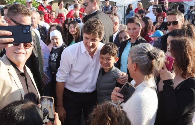 July 18, 2024, Ottawa, On, Canada: Prime Minister Justin Trudeau poses for a photo at a Lebanese festival at the St. Elias Centre in Ottawa on Thursday, July 18, 2024. Ottawa Canada  - ZUMAc35_ 20240718_zaf_c35_082 Copyright: xPatrickxDoylex
