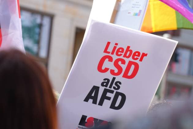 News Themen der Woche KW 29 News Bilder des Tages CSD und Cologne Pride in Koeln Plakate und Schilder von Teilnehmen gegen die AfD am Laufweg bei der Cologne Pride im Rahmen des Christopher Street Day (CSD), Koeln, 21.07.2024 Koeln Nordrhein-Westfalen Deutschland *** CSD and Cologne Pride in Cologne Posters and signs of participants against the AfD on the walkway at the Cologne Pride as part of the Christopher Street Day CSD , Cologne, 21 07 2024 Cologne North Rhine-Westphalia Germany