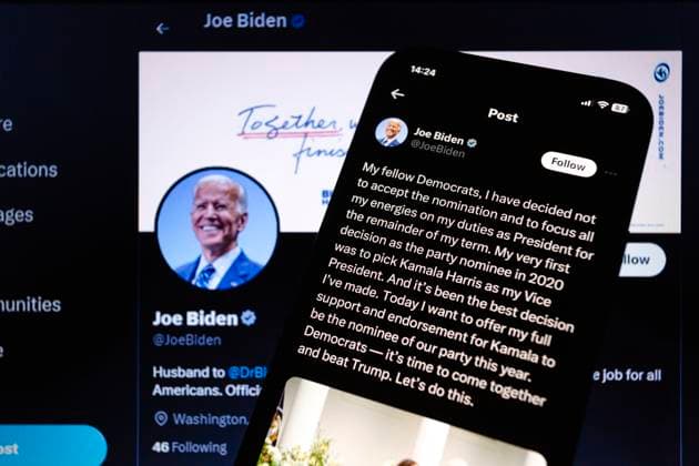 July 21, 2024, Asuncion, Paraguay: U.S. President Joe Biden on Sunday dropped out of the 2024 presidential race and endorsed Vice President Kamala Harris as the Democratic Party s nominee. My fellow Democrats, I have decided not to accept the nomination and to focus all my energies on my duties as President for the remainder of my term. My very first decision as the party nominee in 2020 was to pick Kamala Harris as my Vice President. And it s been the best decision I ve made. Today I want to offer my full support and endorsement for Kamala to be the nominee of our party this year. Democrats Ã¢â‚¬ it s time to come together and beat Trump. Let s do this, Biden wrote in a post on the social media X, as seen on a smartphone. Asuncion - ZUMAc217 20240721_zip_c217_002 Copyright: xAndrexM.xChangx