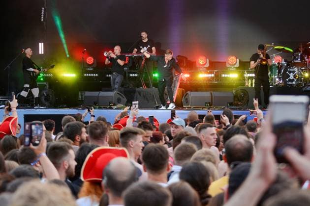 July 21, 2024, Kyiv, Ukraine: Zhadan i Sobaky (Ukrainian band) performs during the Atlas United 2024 music festival. Together with the fundraising platform UNITED24, the festival organisers hope to raise 100 million UAH (Ukrainian Hryvnias) or approximately US$ 2.41 million to purchase drones. In view of the ongoing war in Ukraine, the organizers provided visitors with large air raid shelters. Kyiv Ukraine - ZUMAs197 20240721_aaa_s197_098 Copyright: xAleksandrxGusevx