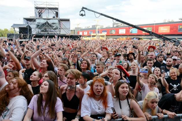 July 21, 2024, Kyiv, Ukraine: Visitors and fans rejoice during the Atlas United 2024 music festival. Together with the fundraising platform UNITED24, the festival organisers hope to raise 100 million UAH (Ukrainian Hryvnias) or approximately US$ 2.41 million to purchase drones. In view of the ongoing war in Ukraine, the organizers provided visitors with large air raid shelters. Kyiv Ukraine - ZUMAs197 20240721_aaa_s197_115 Copyright: xAleksandrxGusevx