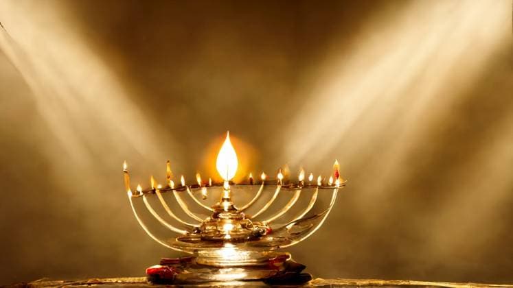 Menorah for Hanukkah holiday over golden background. Menorah for Hanukkah holiday ,model released, Symbolfoto