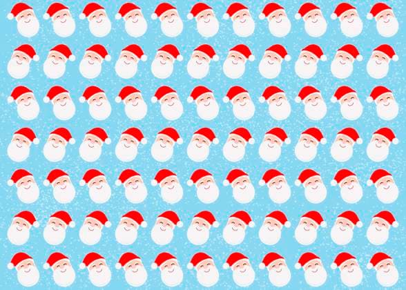 Pattern of rows of Santa Claus heads against blue background, FLMF01272