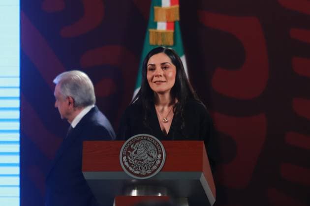 Mexican President Lopez Obrador Briefing Elizabeth Garcia Vilchis, director of fake news for the Mexican presidential spokesperson speaking during a briefing conference at National Palace where talk about the Morena s overrepresentation in the Mexican Congress. on July 24, 2024 in Mexico City, Mexico. (Photo by Carlos Santiago Eyepix Group) Copyright: xCarlosxSantiago xEyepixxGroupx CS_24072024_126420