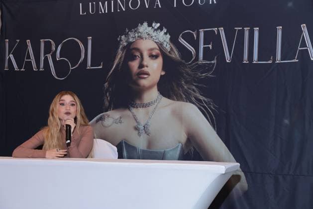 July 24, 2024, Mexico City, Ciudad de Mexico, Mexico: Mexican singer Karol Sevilla speaks during a press conference for Ã¢â‚¬ËœLuminova TourÃ¢â‚¬â ¢ and promote her single Cenicienta at Belair Unique Mexico City Hotel. on July 24, 2024 in Mexico City, Mexico. Mexico City Mexico - ZUMAe321 20240724_zea_e321_011 Copyright: xYamakxPerea xEyepixxGroupx