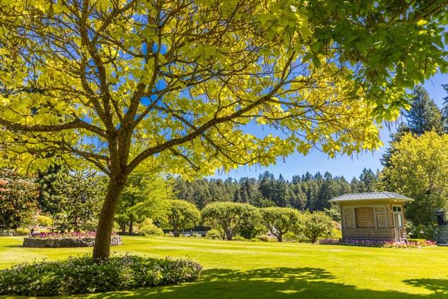 Butchart Gardens at Victoria, Vancouver Island, Canada in summer. View of the summer house of the historic garden. ,model released, Symbolfoto