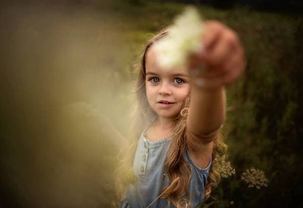 Creative Highlights Symbolbilder Beautiful young girl holding Queen Anne s Lace in field Wooster, Ohio, United States CR_JOKU24072693-1472296-01 ,model released, Symbolfoto