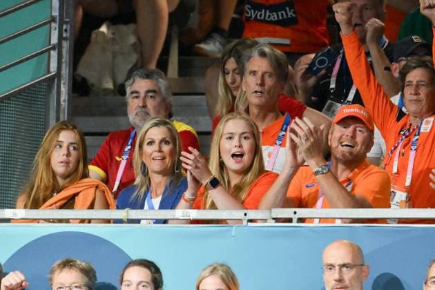 Paris 2024 - Handball - Dutch Royals In The Stands (L to R) Princess Alexia of the Netherlands, Queen Maxima of the Netherlands, Princess Catharina-Amalia of the Netherlands and King Willem-Alexander of the Netherlands at the handball match between Netherlands and Spain on Day 4 of the Paris 2024 Summer Olympic Games at South Paris Arena on July 30, 2024 in Paris, France. Photo by Robin Utrecht ABACAPRESS.COM Paris France  Copyright: xZabulonxLaurent ABACAx